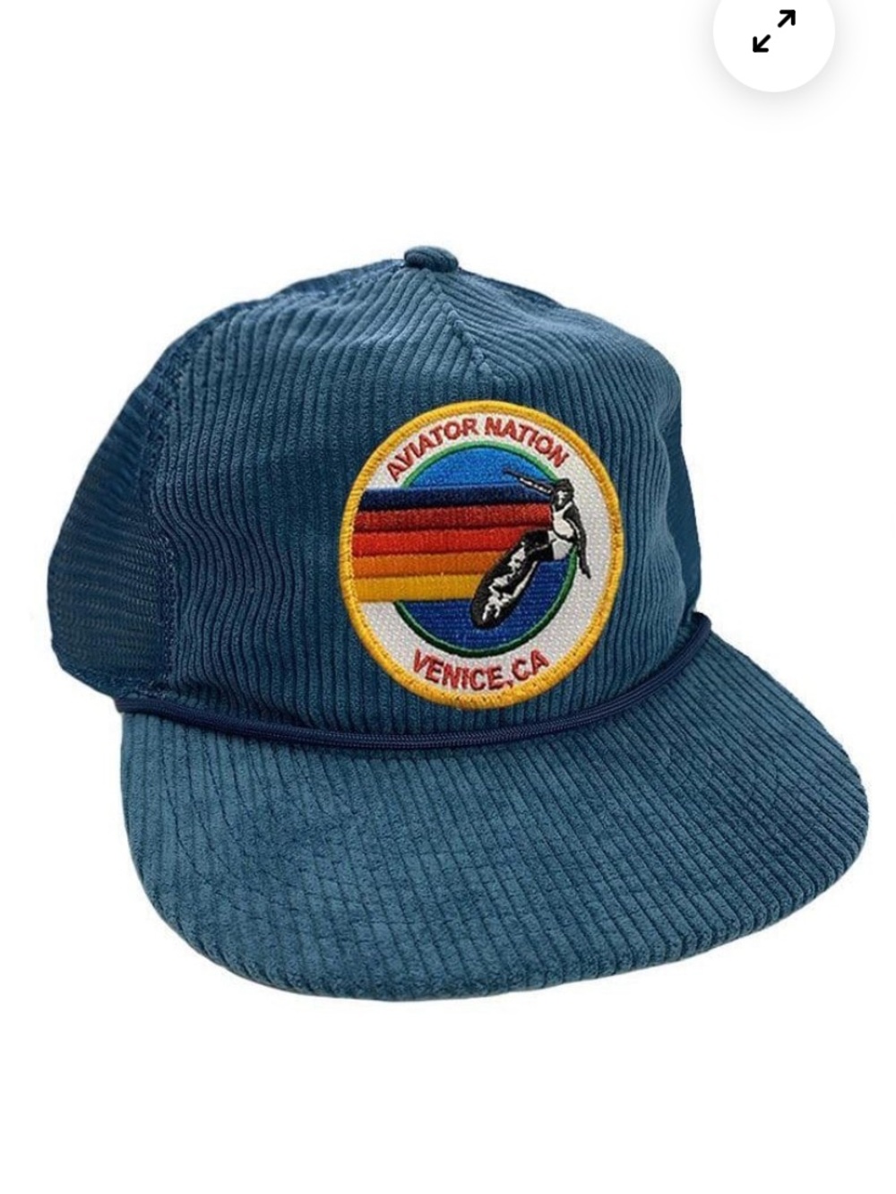 Aviator Nation Ventura CA Corduroy Trucker Snapback Hat Navy Blue
